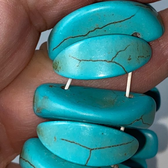 Faux-Turquoise Blue Bracelet Elastic Summer Accessories - Picture 3 of 3